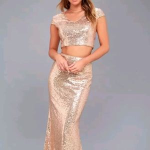 Rose Gold Sequined Two-Piece Maxi